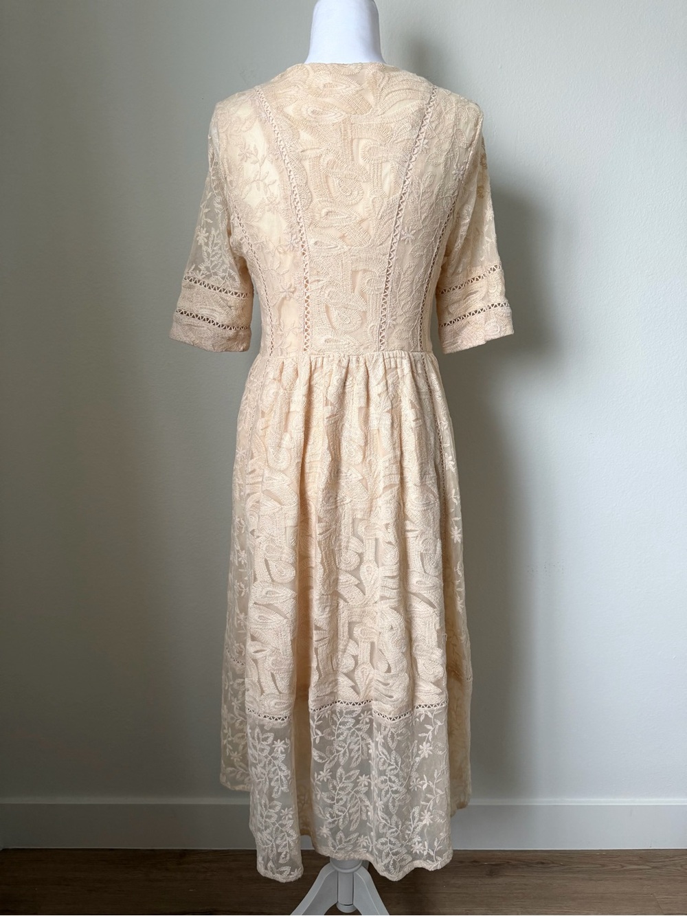 Free People Mountain Laurel Lace Midi Dress Cream Size 6 Boho Romantic - Picture 6 of 13